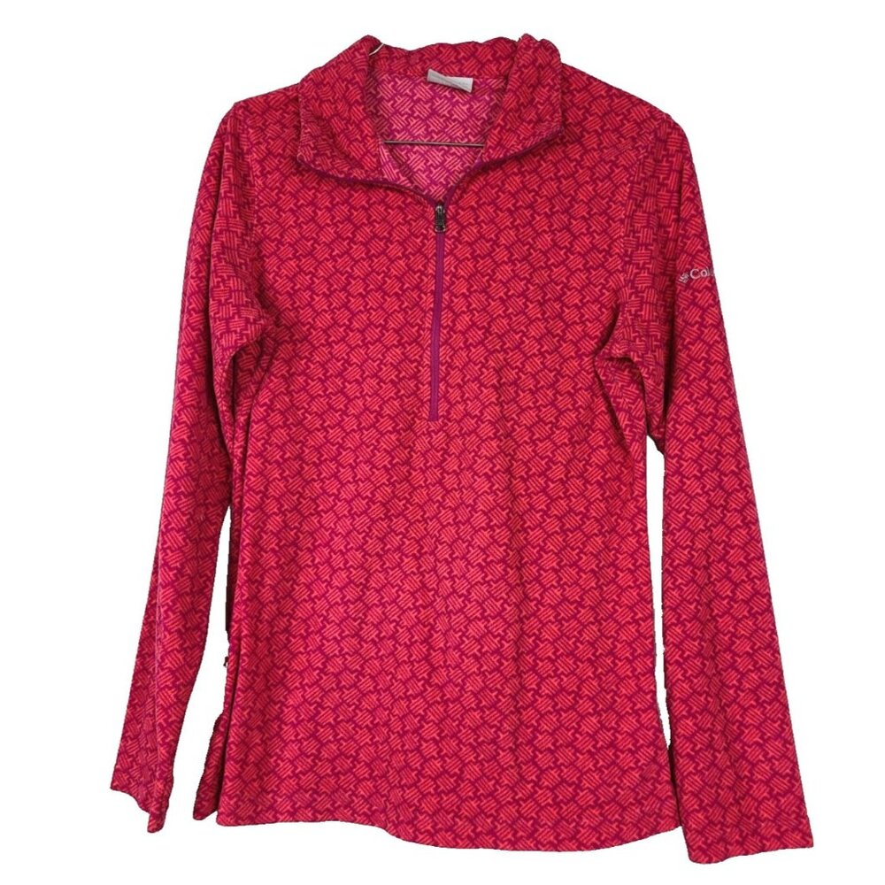 Columbia‎ Womens Fleece Pullover Small Pink Printed 1/2 Zip Activewear Outdoor